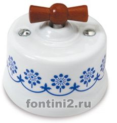 Выключатели Fontini проходные (синий декоративный рисунок - кнопка дерево «Мёд»)