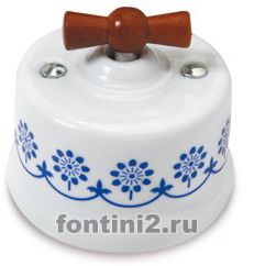 Выключатели Fontini перекрёстные (синий декоративный рисунок - кнопка дерево «Мёд») Выключатели Fontini перекрёстные (синий декоративный рисунок - кнопка дерево «Мёд»)